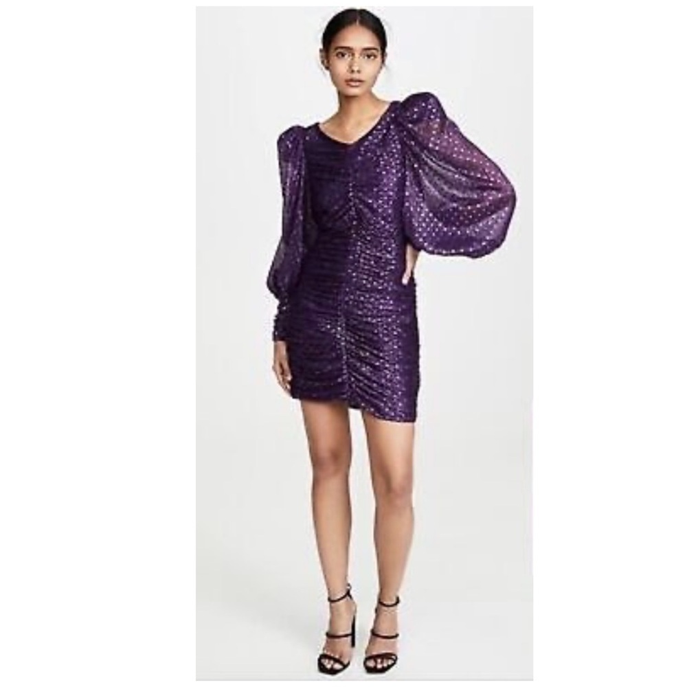 For Love and Lemons | Ruched Metallic Polka Dot La Villette Mini Dress | M